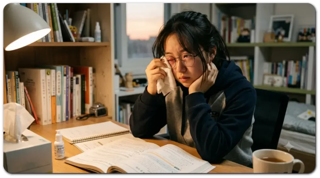 눈-다래끼로-고생하는-학생