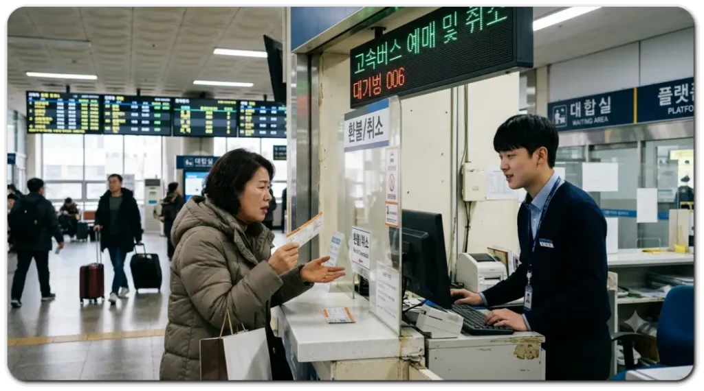 고속버스-티켓-취소중인-손님