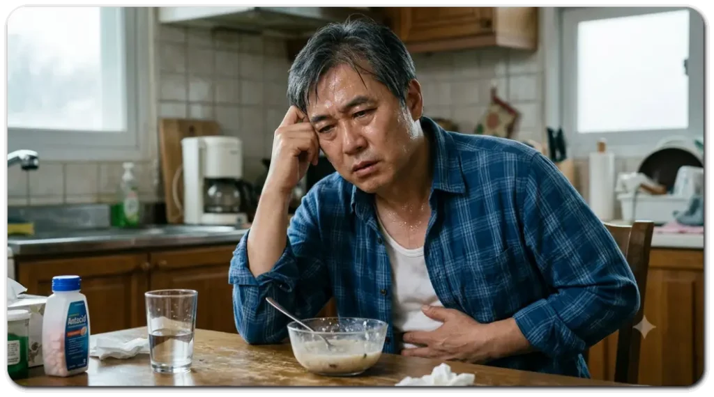 복통-느끼면서-식은땀-흘리는-남성