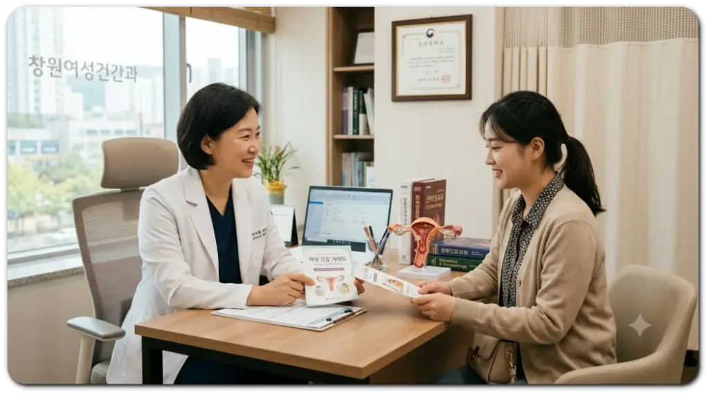 여자-산부인과-의사가-환자를-진료하고-있다
