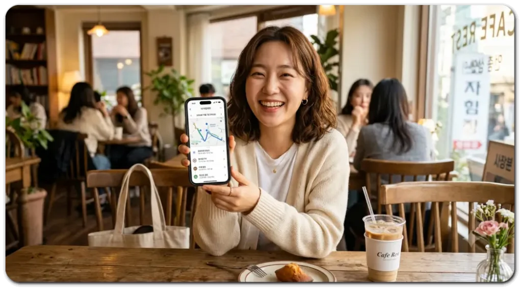카페에서-타임라인-보여주는-여자