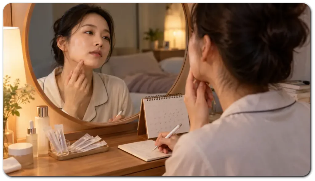 거울-앞-저녁-스킨케어-기록
