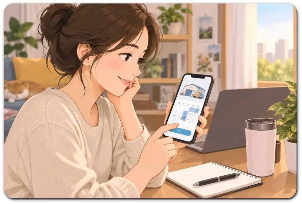 스마트폰으로-일정-확인하는-아늑한-홈오피스