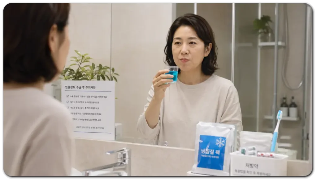 식사-후-조심스럽게-구강을-관리하는-모습
