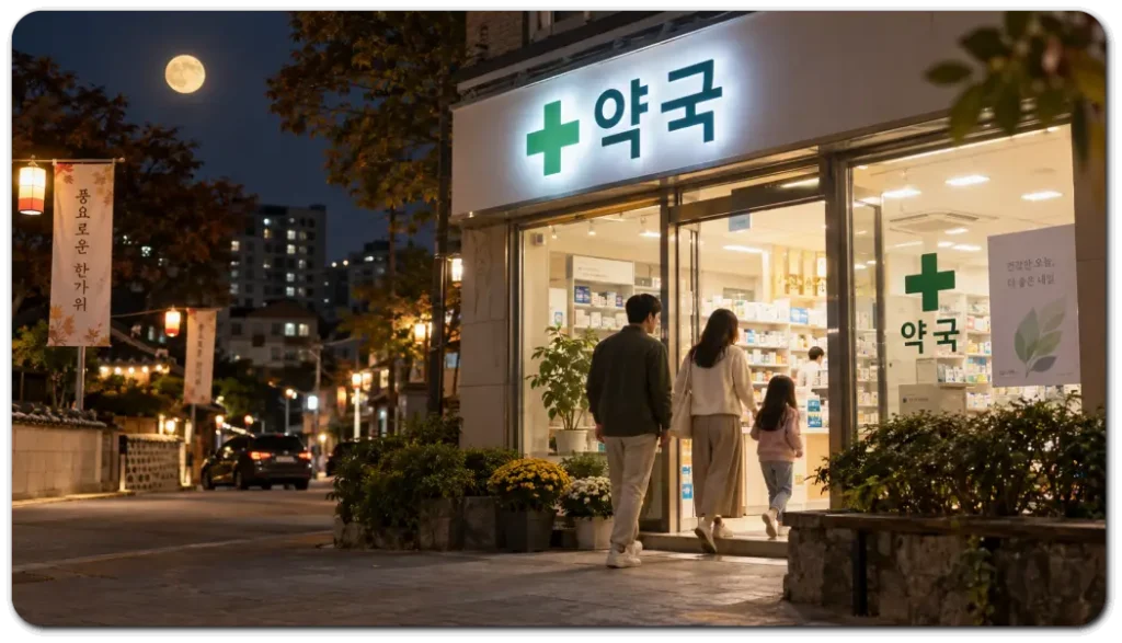 추석-보름달-아래-문-열린-약국
