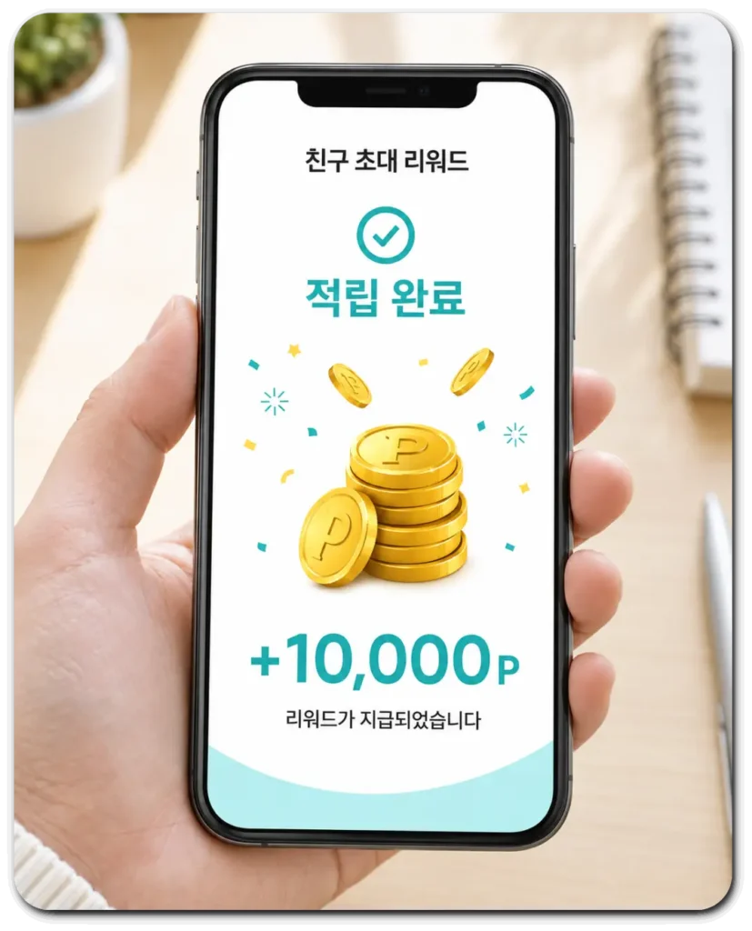 친구초대 리워드 10,000P 적립 완료 화면